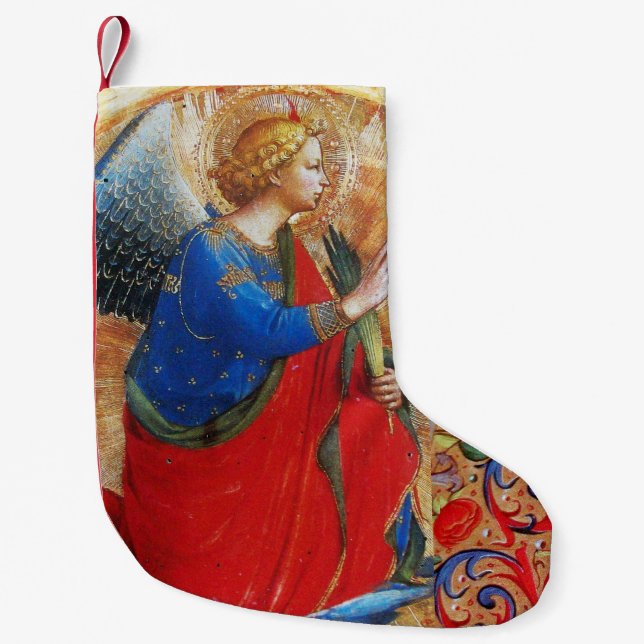 CHRISTMAS ANGEL IN RED,GOLD, BLUE SMALL CHRISTMAS STOCKING (Front)