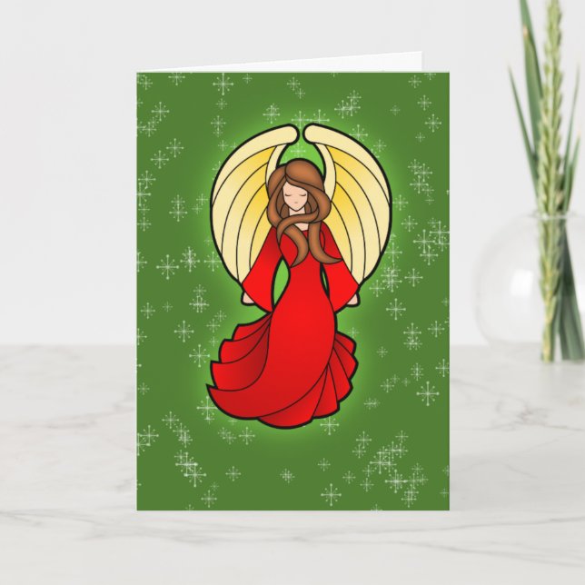 Christmas Angel in Red Holiday Card (Front)