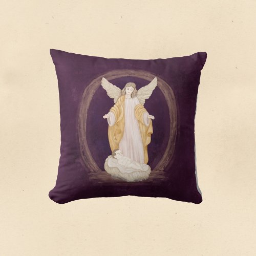 Christmas Angel Jesus Religious Watercolor  Throw Pillow