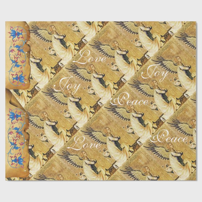 CHRISTMAS  ANGEL JOY PEACE LOVE FLORAL PARCHMENT WRAPPING PAPER (Flat)