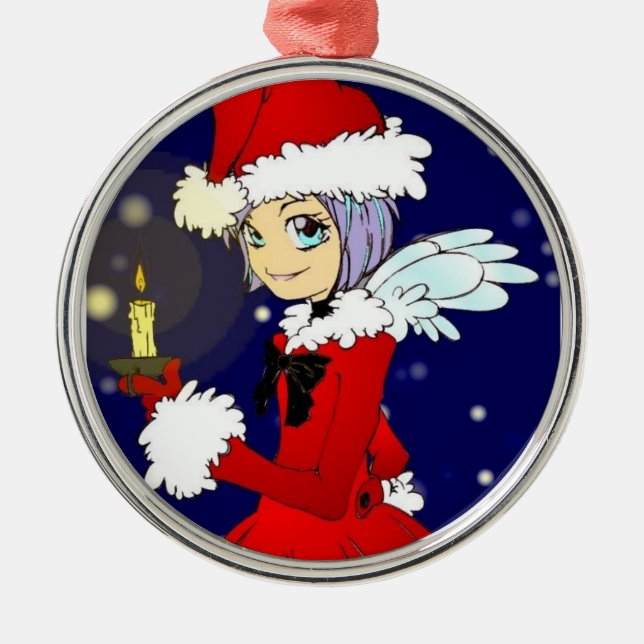 Christmas Angel kawaii candle light round ornament (Front)