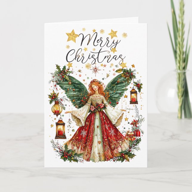 Christmas Angel & Lightened lanterns. Christmas Card (Front)
