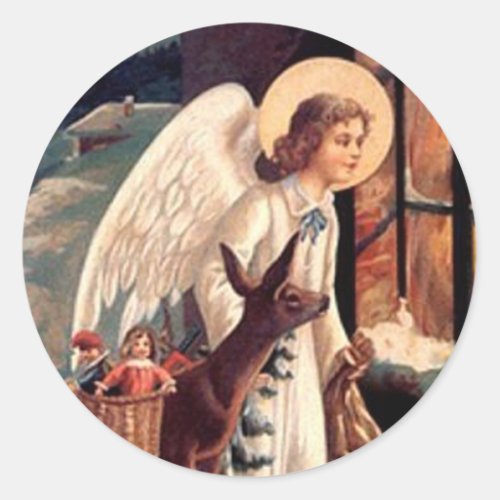 Christmas Angel looking through a window Classic Round Sticker