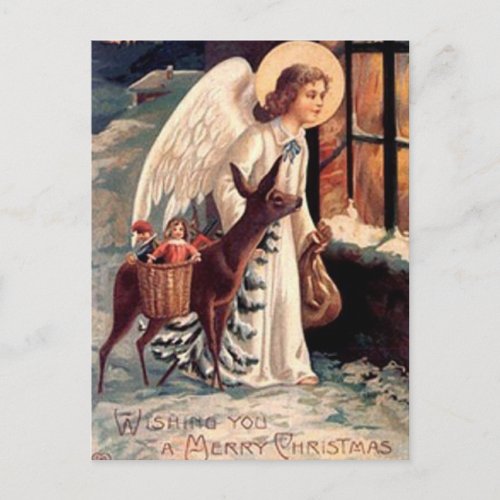 Christmas Angel looking through a window Holiday Postcard