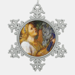 CHRISTMAS ANGEL MAKING MUSIC blue green turquoise Snowflake Pewter Christmas Ornament