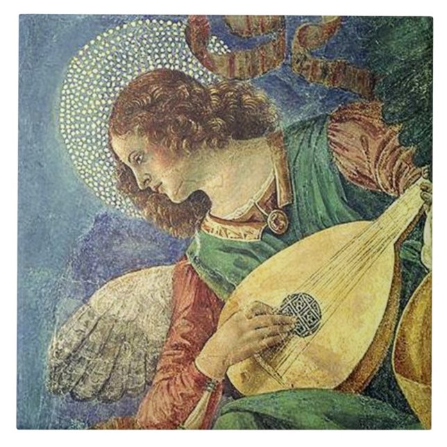 CHRISTMAS ANGEL MAKING MUSIC  CERAMIC TILE (Front)