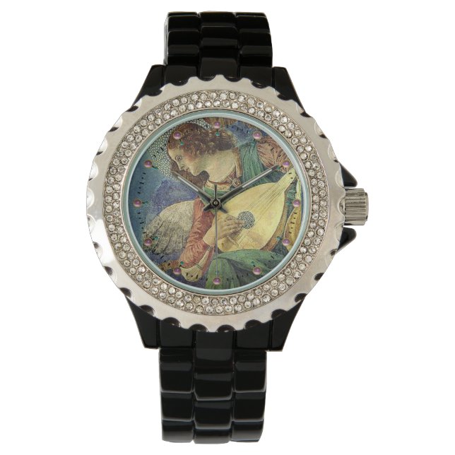 CHRISTMAS ANGEL MAKING MUSIC / PINK AMETHYST GEMS WATCH (Front)