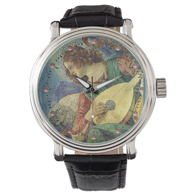 CHRISTMAS ANGEL MAKING MUSIC / PINK AMETHYST GEMS WATCH (Front)