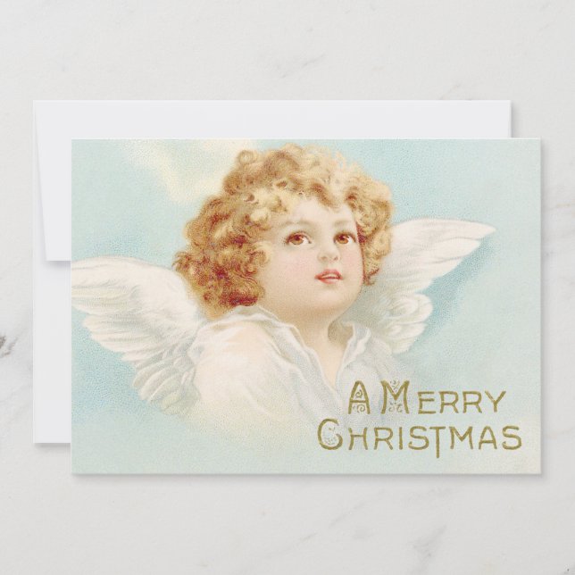 Christmas Angel Merry Christmas Religious Blue Holiday Card (Front)