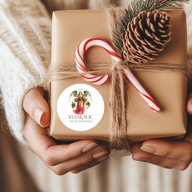 Christmas Angel Merry Christmas Typography  Classi Classic Round Sticker (Creator Uploaded)