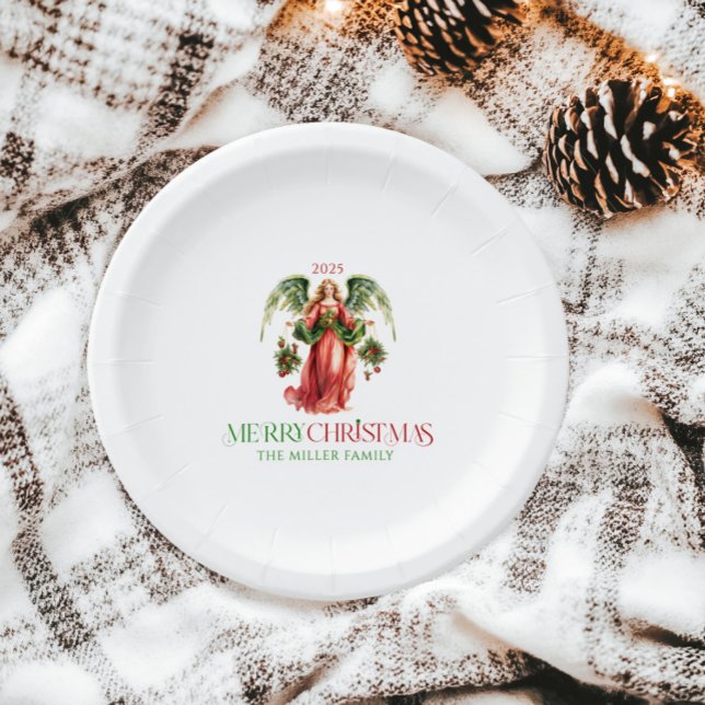 Christmas Angel Merry Christmas Typography  Paper Plates (Creator Uploaded)