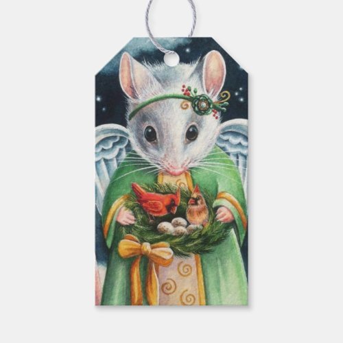 Christmas Angel Mouse  Cardinals Watercolor Art Gift Tags