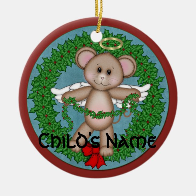 Christmas Angel Mouse Ceramic Ornament (Front)