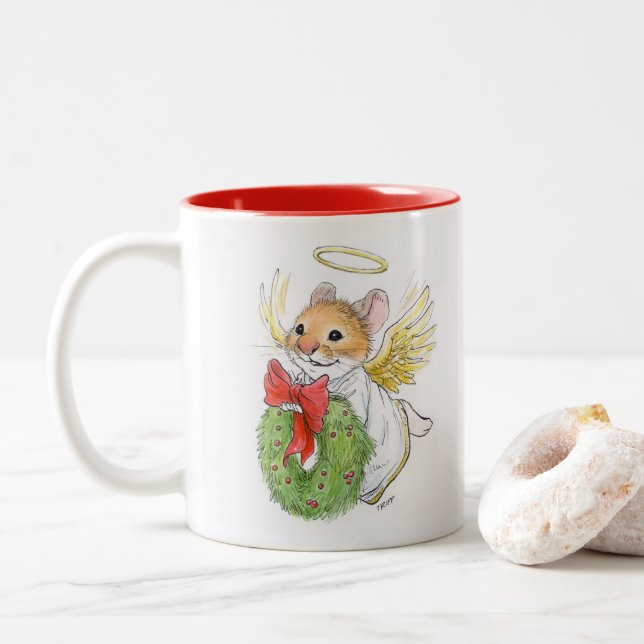 Christmas Angel Mouse with wreath Mug (With Donut)