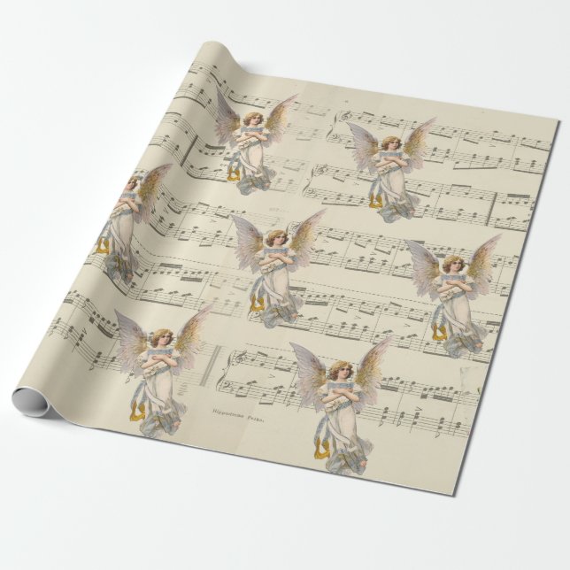Christmas Angel Music Vintage Wrapping Paper (Unrolled)