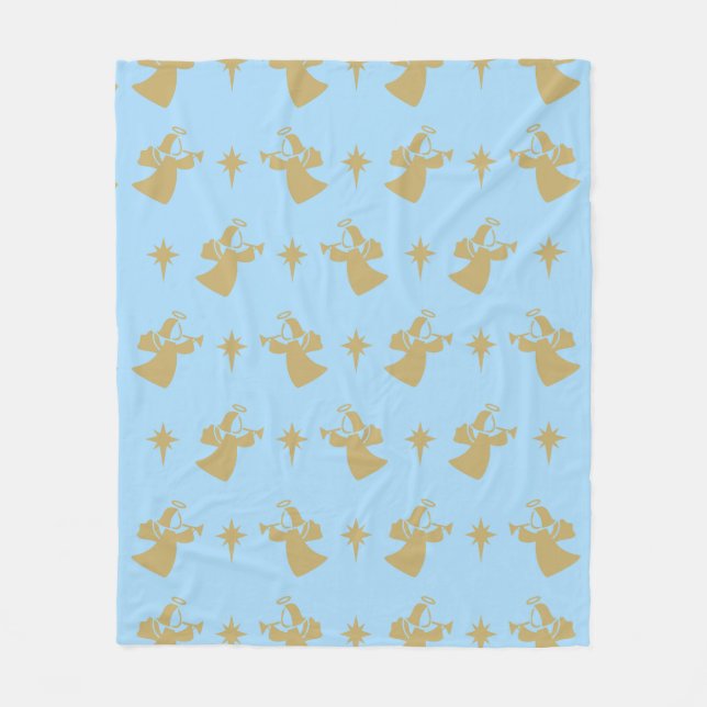 Christmas Angel Nativity Star Baby Blue Gold Fleece Blanket (Front)