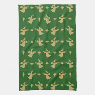 Christmas Angel Nativity Star Green Gold Kitchen Towel