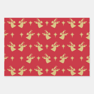 Christmas Angel Nativity Star Red Gold Wrapping Paper Sheets