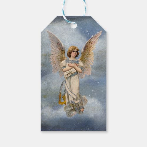 Christmas Angel Night Sky Religious Vintage Gold Gift Tags