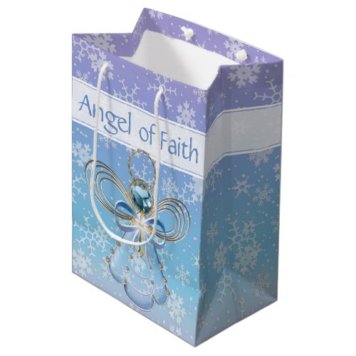 Christmas Angel of Faith Blue Ombre Snowflakes Medium Gift Bag