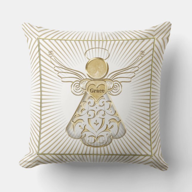 Christmas Angel of Grace Geometric Holiday Throw Pillow (Front)
