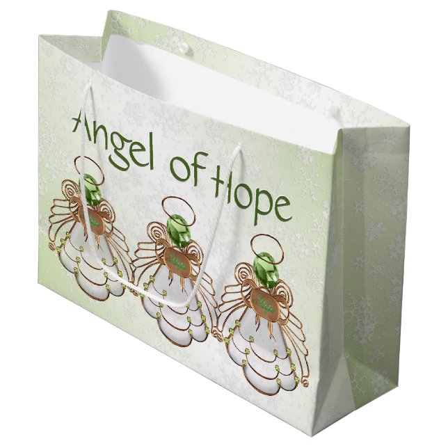 Christmas Angel of Hope Green Ombre Snowflakes Large Gift Bag (Front Angled)