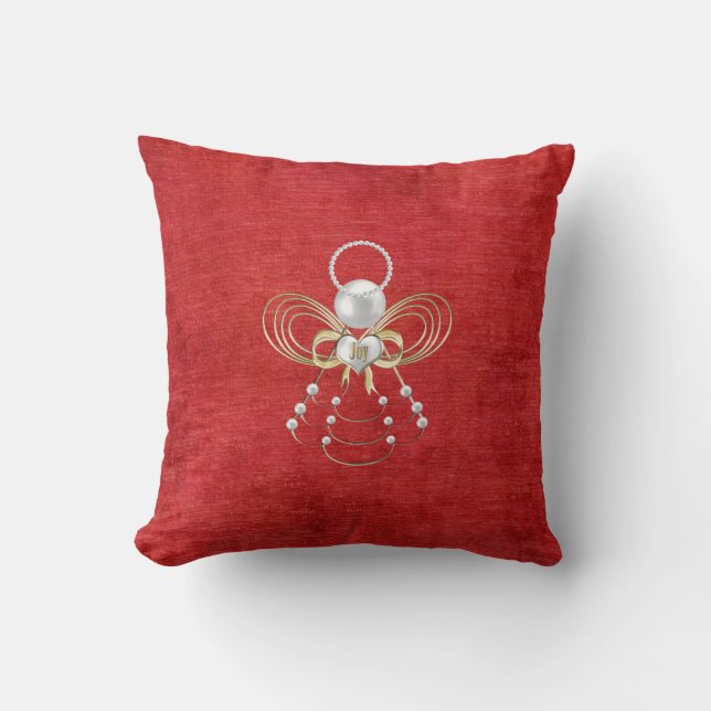 Christmas Angel of Joy - Red Throw Pillow (Front)