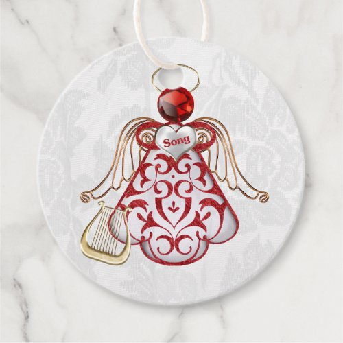 Christmas Angel of Song GoldRed Filigree Favor Tags