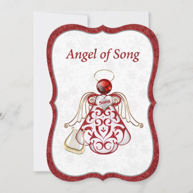 Christmas Angel of Song Red & Gold | Lined Holiday Card (Front)