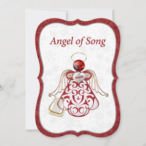 Christmas Angel of Song Red  Gold  Lined Holiday Card