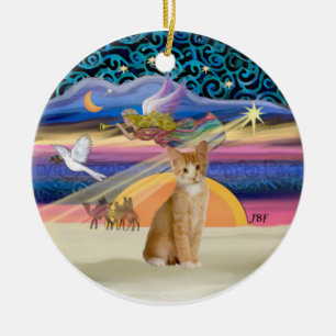 Christmas Angel - Orange - white tabby cat 40 Ceramic Ornament