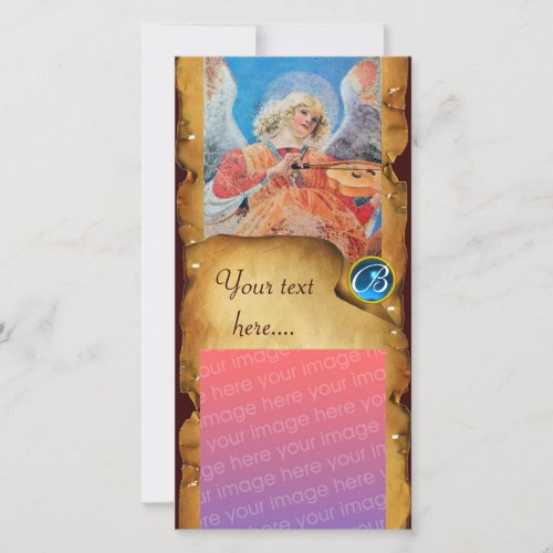 CHRISTMAS  ANGEL PARCHMENT Sapphire Monogram Holiday Card
