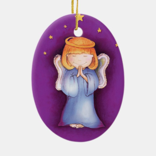 Christmas angel peace, happiness purple ornament (Back)