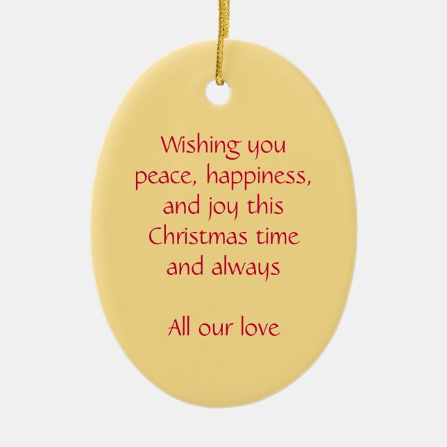 Christmas angel peace, happiness red ornament (Front)