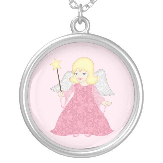 Christmas Angel Pendant Cute Pink Art Necklace (Front)