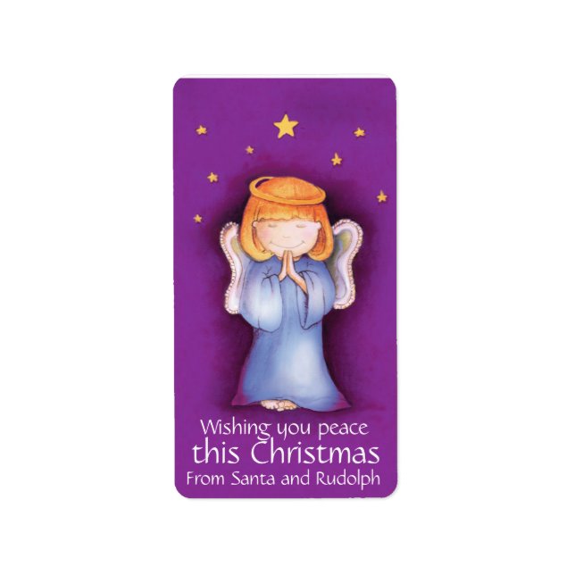 Christmas angel purple gift labels (Front)