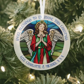 Christmas Angel Red And Green Stained 