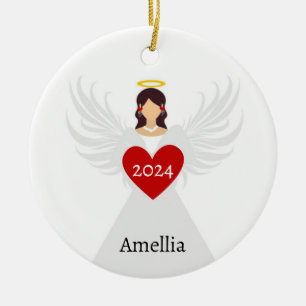 Christmas Angel Red Elegant Personalized Name Gift Ceramic Ornament