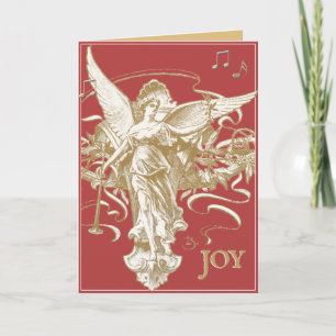 Christmas Angel Red Gold Vintage Holiday Card
