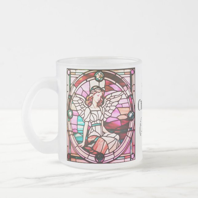 Christmas Angel Red Stained Glass Window Frosted Glass Coffee Mug (Left)