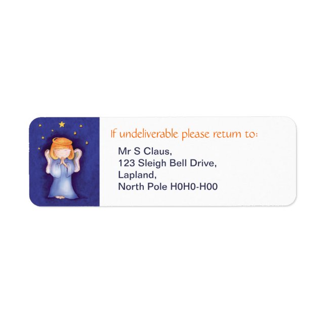Christmas angel return address labels blue (Front)
