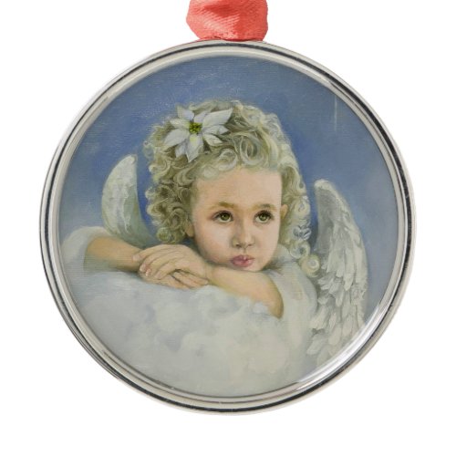 Christmas Angel Round Metal Ornament