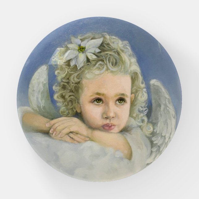 Christmas Angel Round Paperweight (Front)