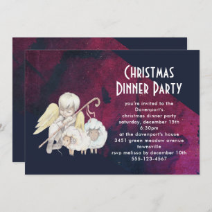 Christmas Angel Shepherd with Lambs Christmas Invitation