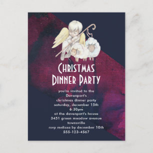 Christmas Angel Shepherd with Lambs Dnner Party Postcard