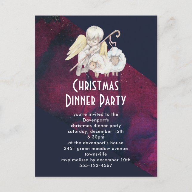 Christmas Angel Shepherd with Lambs Dnner Party Postcard (Front)