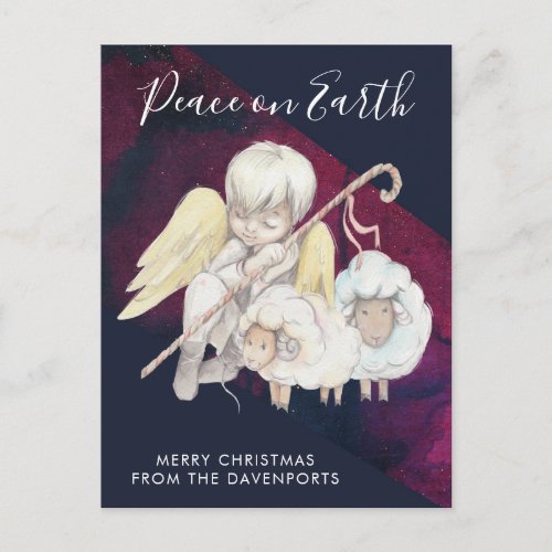 Christmas Angel Shepherd with Lambs Holiday Postcard