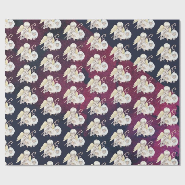 Christmas Angel Shepherd with Lambs Pattern Wrapping Paper (Flat)