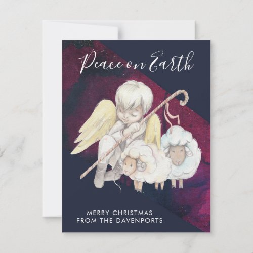 Christmas Angel Shepherd with Lambs Peace on Earth Holiday Card