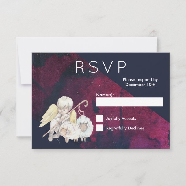 Christmas Angel Shepherd with Lambs RSVP Card (Front)